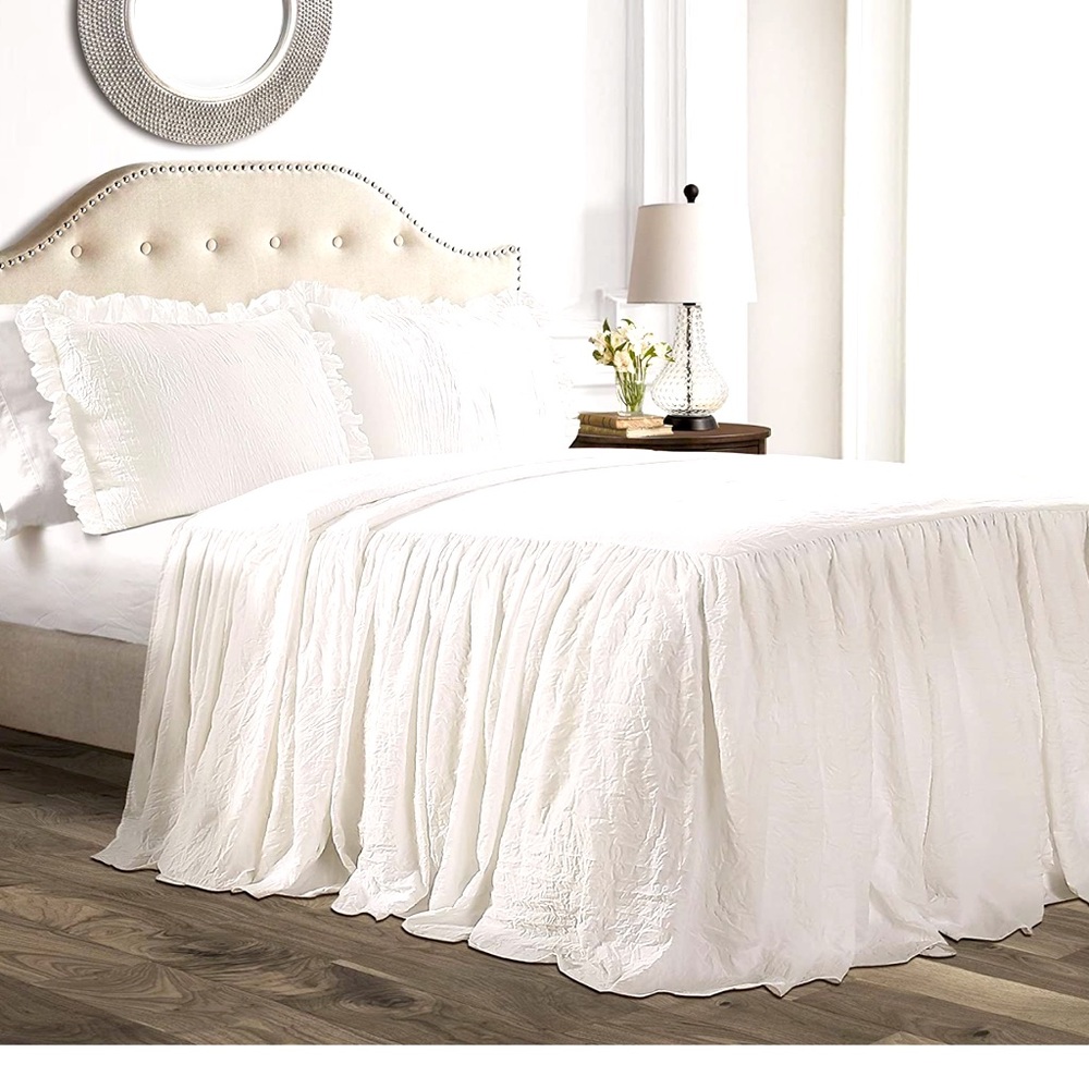 Lush Decor White King Size Vintage Ruffle Bedspread and Pillow Cases